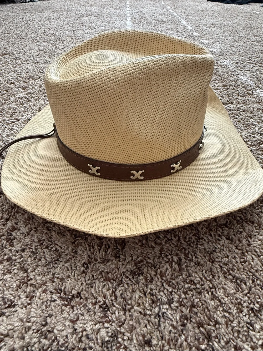 Men's Straw Cowboy Hat with Brown Leather Band